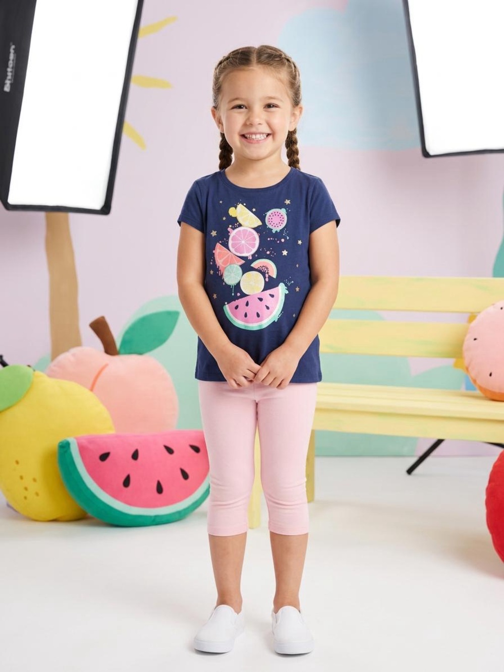Girls' Navy Fruit Graphic Short Sleeve Tee